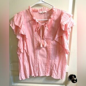 Olivaceous Light Pink Ruffled Blouse